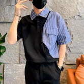 Hearujoy Fashion Stripe Patchwork Polo Shirts For Men Short sleeve Tee Tops Summer Trendy Contrast Color  Fake Two Polos Tshirts Clothing
